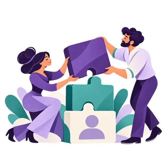 Illustration: Menschen gestalten gemeinsam den Aufbau einer Organisation